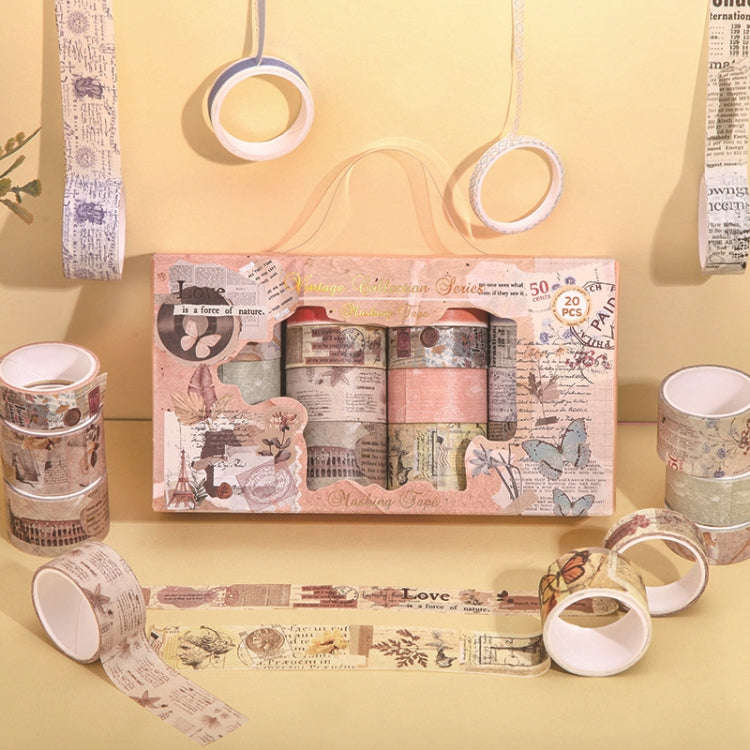 20rolls /Box Art Animals Flowers Washi Tape Set DIY Scrapbook Stickers, Style: Retro Journal Series
