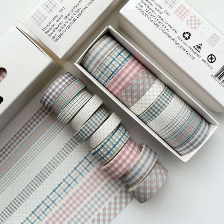 10rolls /Box Combined Washi Tape Set DIY Scrapbook Stickers 1.5cmx4+1cmx6(Grid)