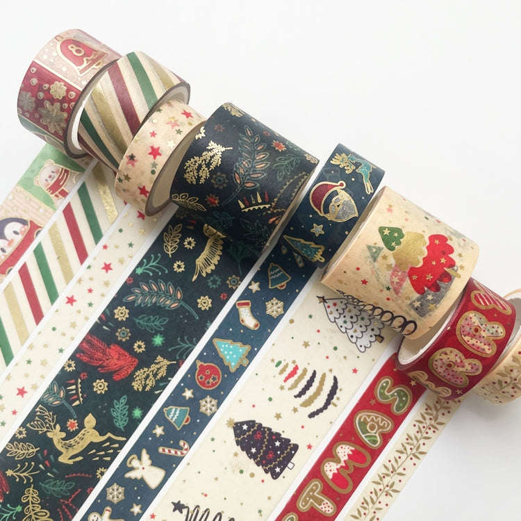 8rolls /Box Christmas Gold Foil Washi Tape Set for Journaling DIY Crafts 3cm x 2+1.5cm x 4+1cm x 2