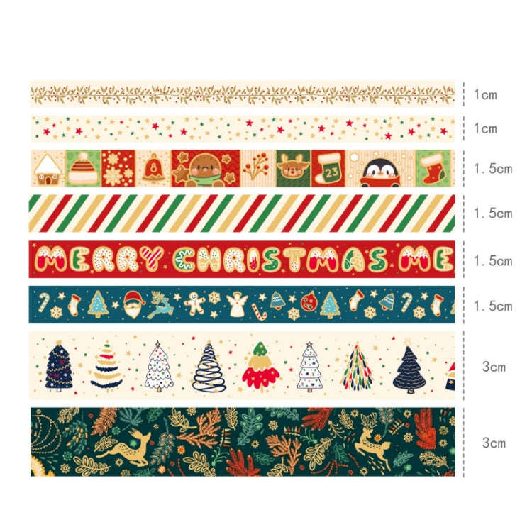 8rolls /Box Christmas Gold Foil Washi Tape Set for Journaling DIY Crafts 3cm x 2+1.5cm x 4+1cm x 2