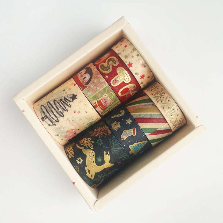 8rolls /Box Christmas Gold Foil Washi Tape Set for Journaling DIY Crafts 3cm x 2+1.5cm x 4+1cm x 2