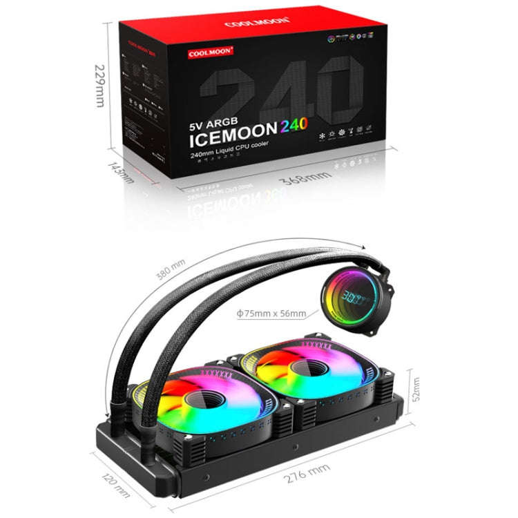 COOLMOON CM-YM-240T Digital ARGB Lens Edition Integrated Water Cooling CPU Cooler Temperature Dis...