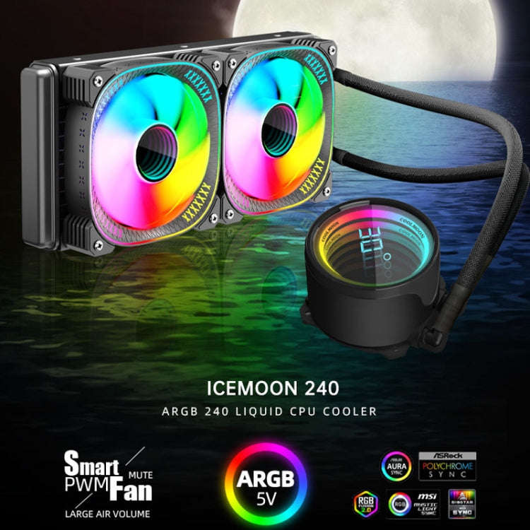 COOLMOON CM-YM-240T Digital ARGB Lens Edition Integrated Water Cooling CPU Cooler Temperature Dis...