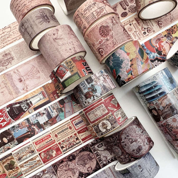4rolls /Set Retro Combination Washi Tape for Journals and Crafts, 3cm x 1 + 2cm x 3, Style: Da Vi...