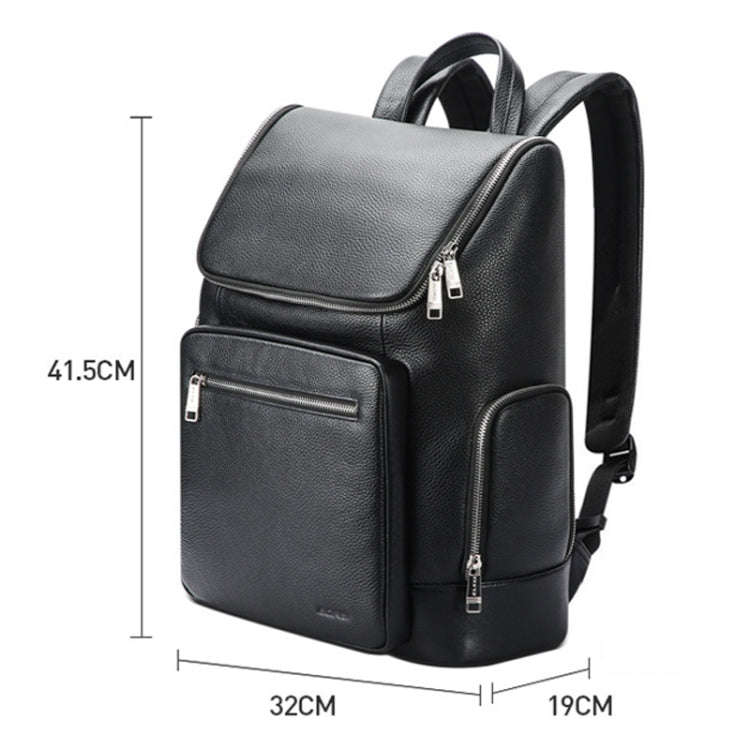 Bopai 61-122431 Large-capacity First-layer Cowhide Business Waterproof Laptop Backpack(Black)