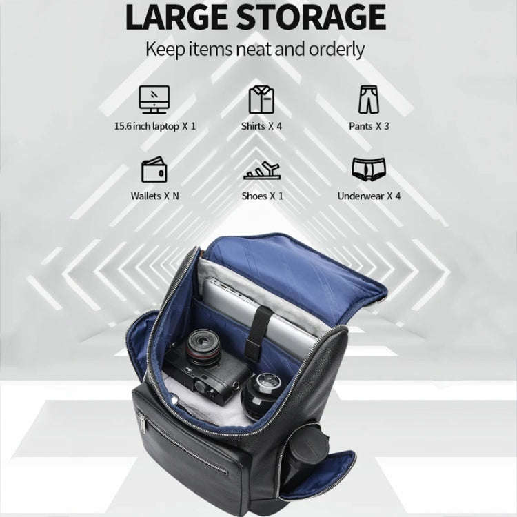 Bopai 61-122431 Large-capacity First-layer Cowhide Business Waterproof Laptop Backpack(Black)