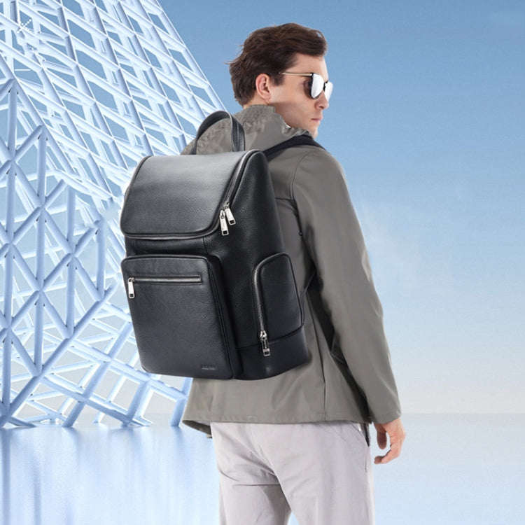 Bopai 61-122431 Large-capacity First-layer Cowhide Business Waterproof Laptop Backpack(Black)