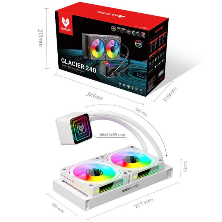 COOLMOON Glacier 240 Water Cooling Radiator Desktop ARGB Multi-Platform Integrated Lens CPU Water...