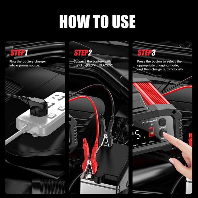 FOXSUR 25A 12V/24V Portable High-Power Car Ship Motorcycle Charger(EU Plug)