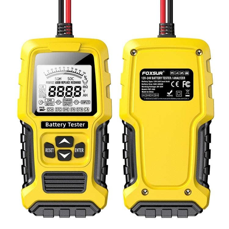 FOXSUR 12V/24V Automotive Lead-acid Battery Internal Resistance Rapid Analyzer(Yellow)
