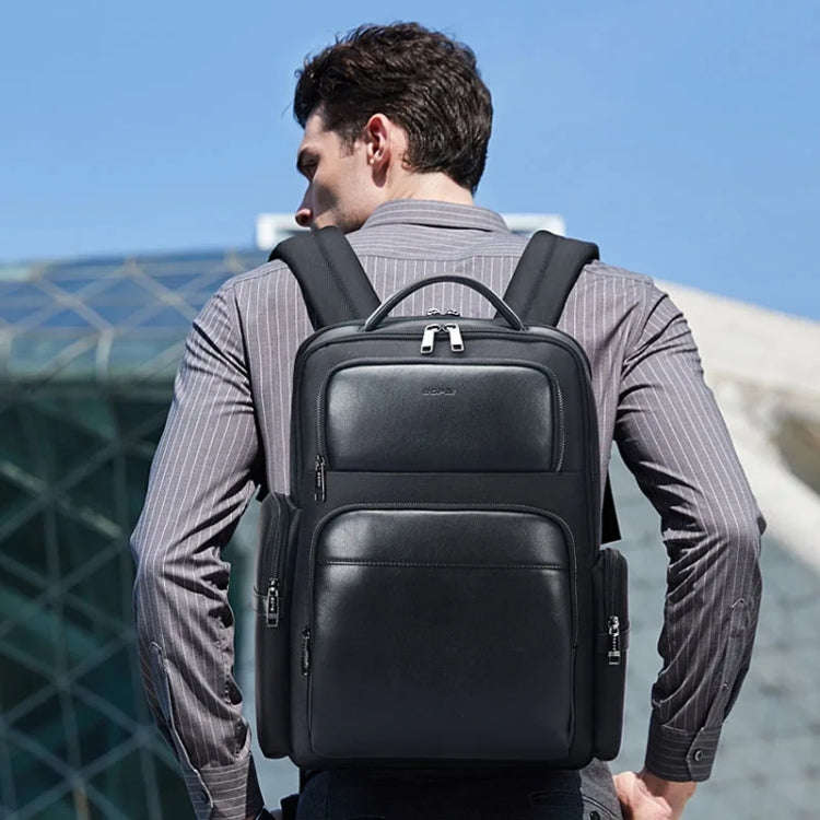 Bopai 61-125031 Large-capacity First-layer Cowhide Business Laptop Backpack With USB+Type-C Port(...