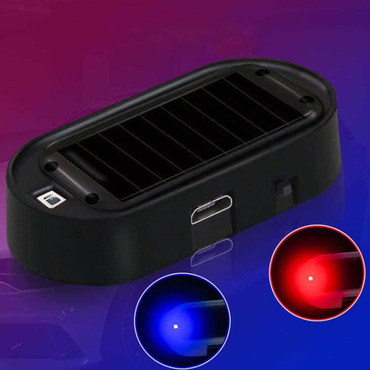 Car Solar Analog Anti-theft Device LED Warning Light(Black Shell Blue Light)