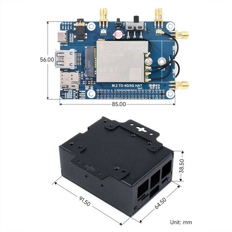 Waveshare SIM8262E-M2 5G HAT For Raspberry Pi, Quad Antennas 5G NSA, 5G/4G/3G Compatible(23254)