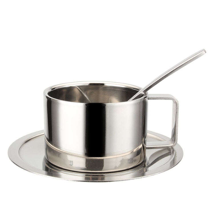 304 Stainless Steel 3 In 1 Double Layer Coffee Cup With Dish and Spoon Heat Insulation and Anti-S...