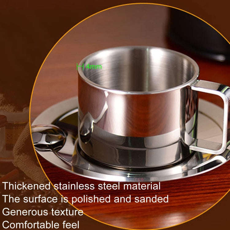 304 Stainless Steel 3 In 1 Double Layer Coffee Cup With Dish and Spoon Heat Insulation and Anti-S...