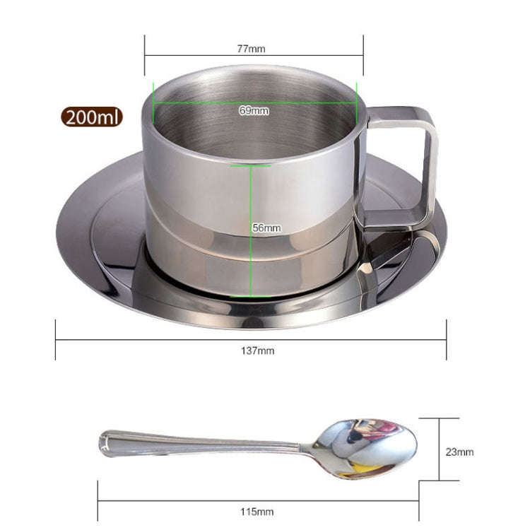 304 Stainless Steel 3 In 1 Double Layer Coffee Cup With Dish and Spoon Heat Insulation and Anti-S...