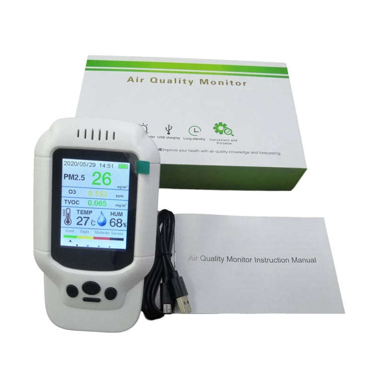 8-In-1 Air Quality Detector PM2.5 / PM1.0 / PM10 / HCHO / TVOC / O3 / Temperature / Humidity Monitor