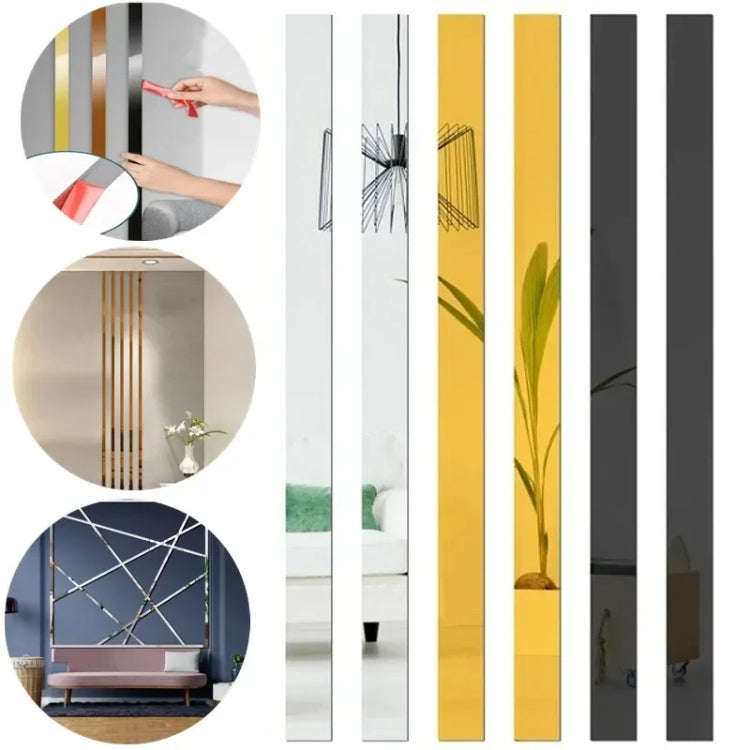 3x100cm 3D Mirror Wall Stickers Beautiful Edge Decorative Strip Living Room TV Background Decorat...
