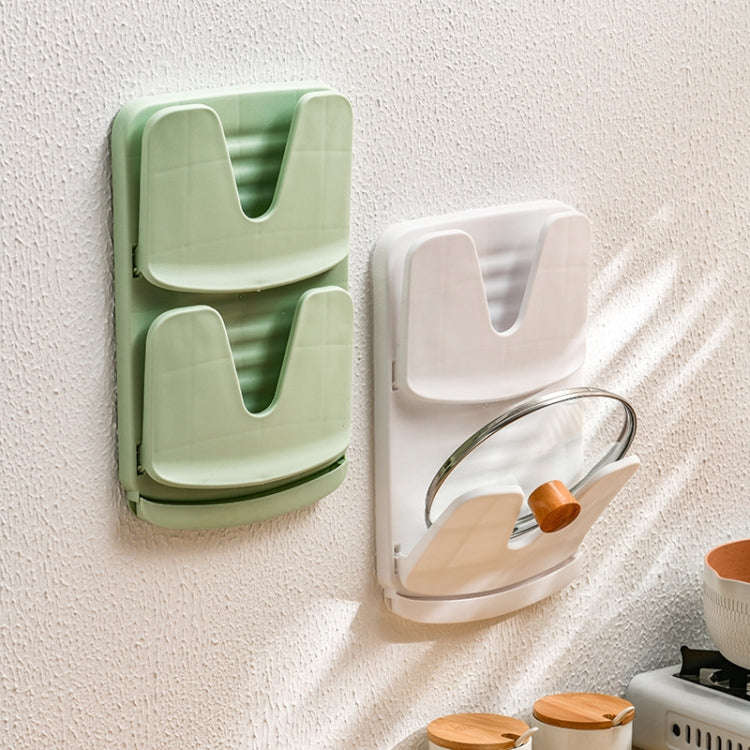 Wall Mounted Pot Lid Holder Kitchen Double Layer Multifunctional Folding Rack(Green)