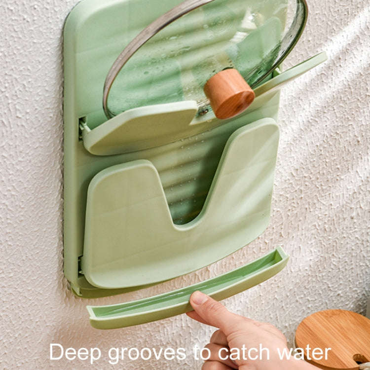 Wall Mounted Pot Lid Holder Kitchen Double Layer Multifunctional Folding Rack(Green)