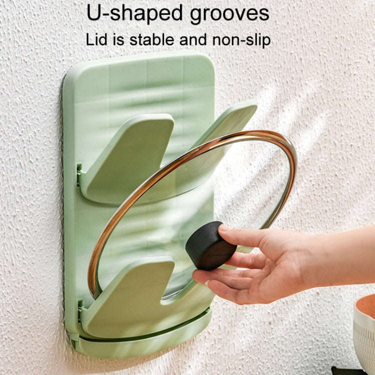 Wall Mounted Pot Lid Holder Kitchen Double Layer Multifunctional Folding Rack(Green)