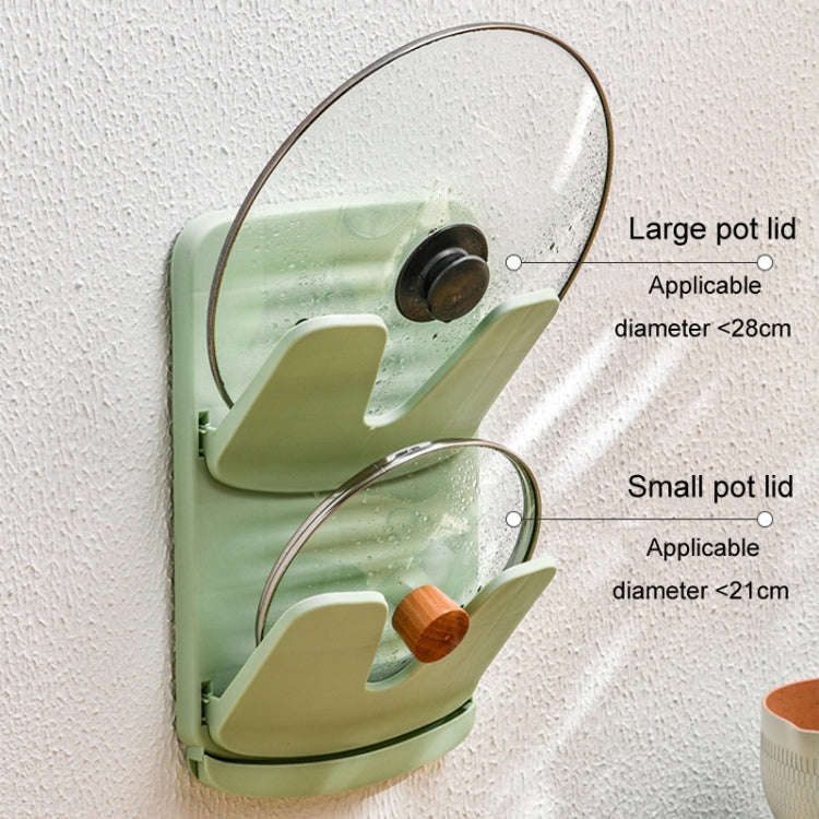 Wall Mounted Pot Lid Holder Kitchen Double Layer Multifunctional Folding Rack(Green)