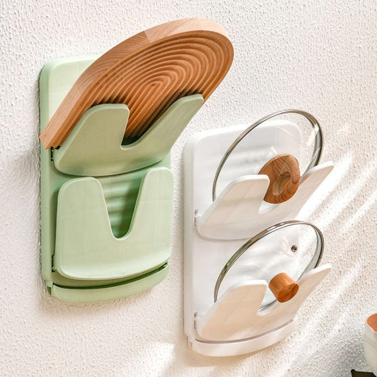 Wall Mounted Pot Lid Holder Kitchen Double Layer Multifunctional Folding Rack(Green)