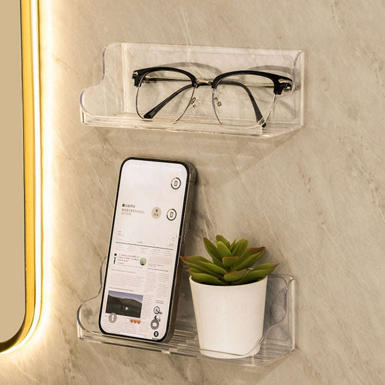 Wall Mounted No-Punch Bedside Eyeglasses Storage Box Bathroom Toiletries Drainage Shelf(Transparent)