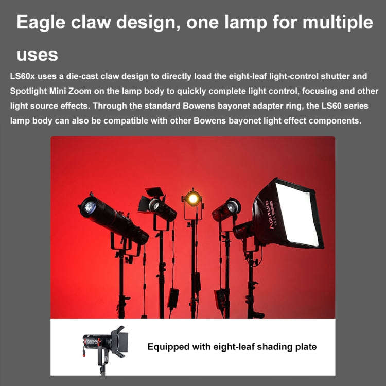 Aputure Adjustable Focus LED Photography Light Indoor Interview Video Live Fill Light, Spec: LS 60d
