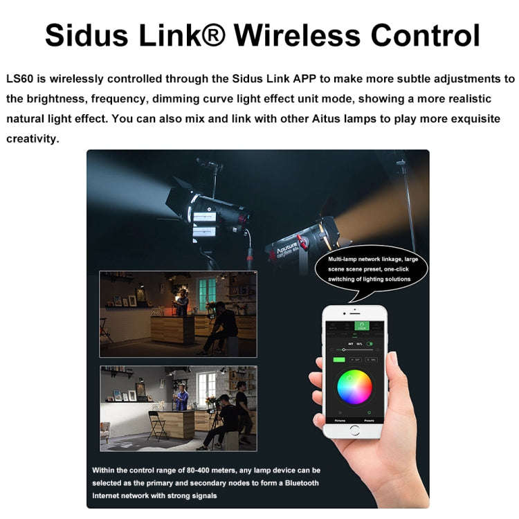 Aputure Adjustable Focus LED Photography Light Indoor Interview Video Live Fill Light, Spec: LS 60d