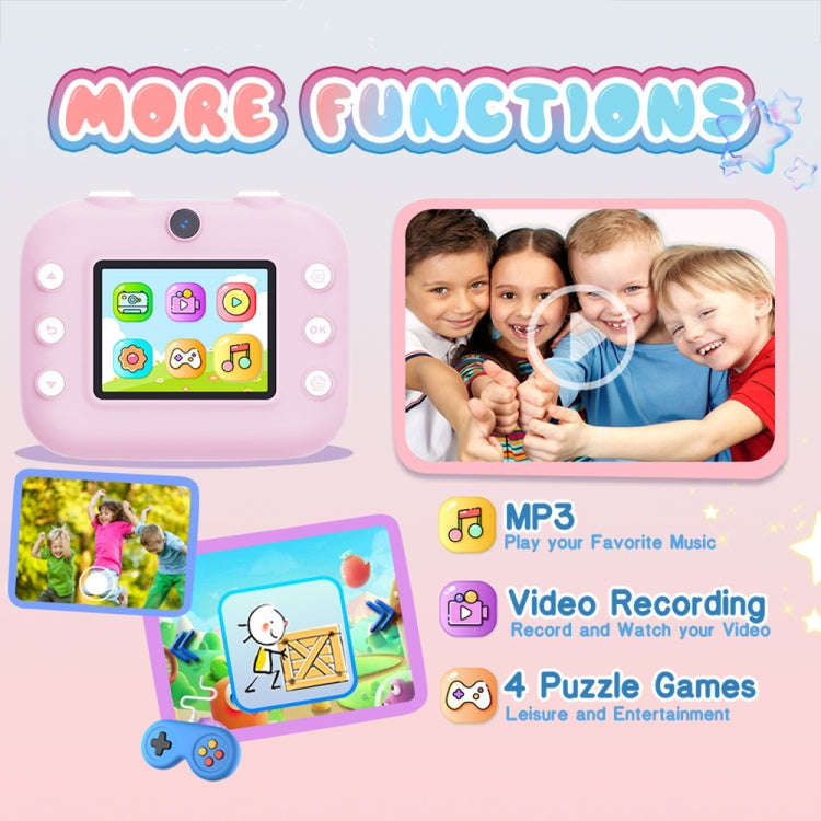 M8 2.4-Inch 1080P HD 2400W Pixel Dual-Camera Children Thermal Printing Camera, Color: Blue+32GB