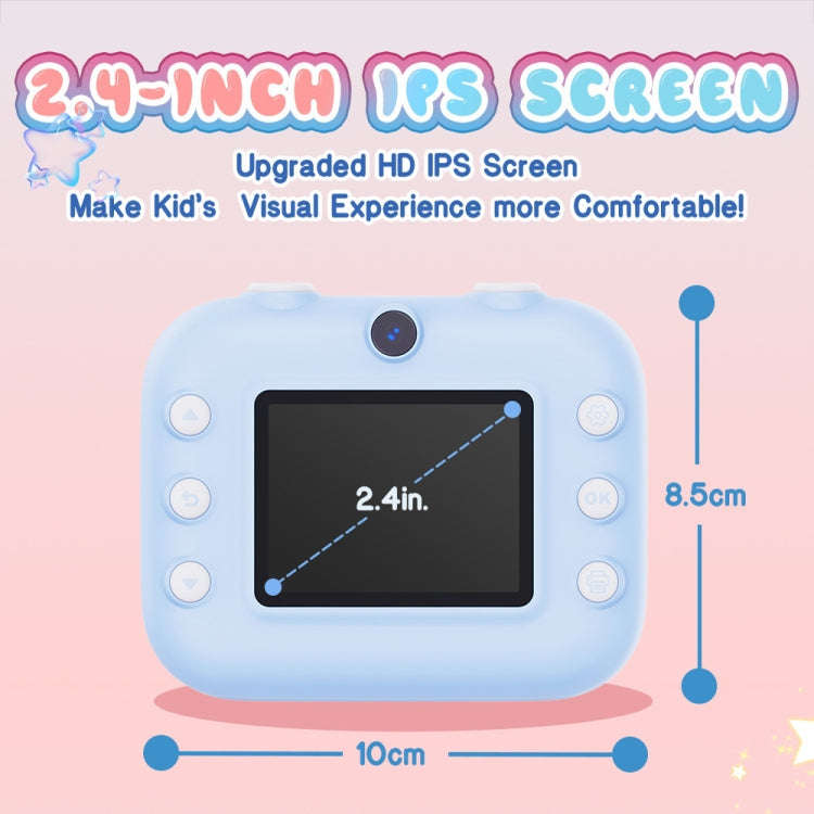 M8 2.4-Inch 1080P HD 2400W Pixel Dual-Camera Children Thermal Printing Camera, Color: Blue+32GB