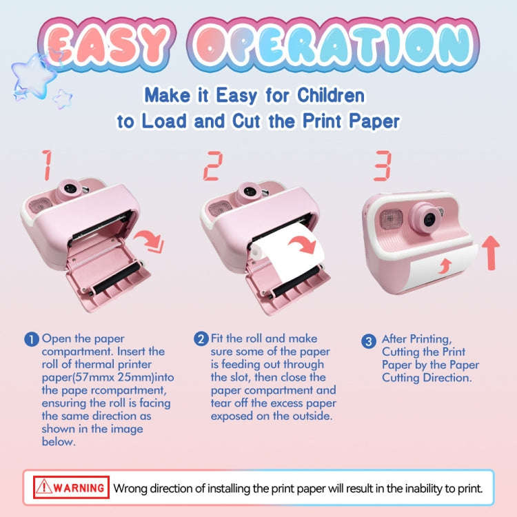 M8 2.4-Inch 1080P HD 2400W Pixel Dual-Camera Children Thermal Printing Camera, Color: Pink+32GB