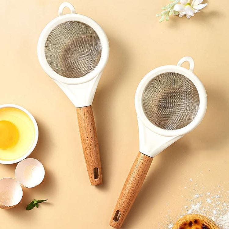 Household Stainless Steel Flour Sifter Kitchen Baking Strainer, Style: Wooden Handle