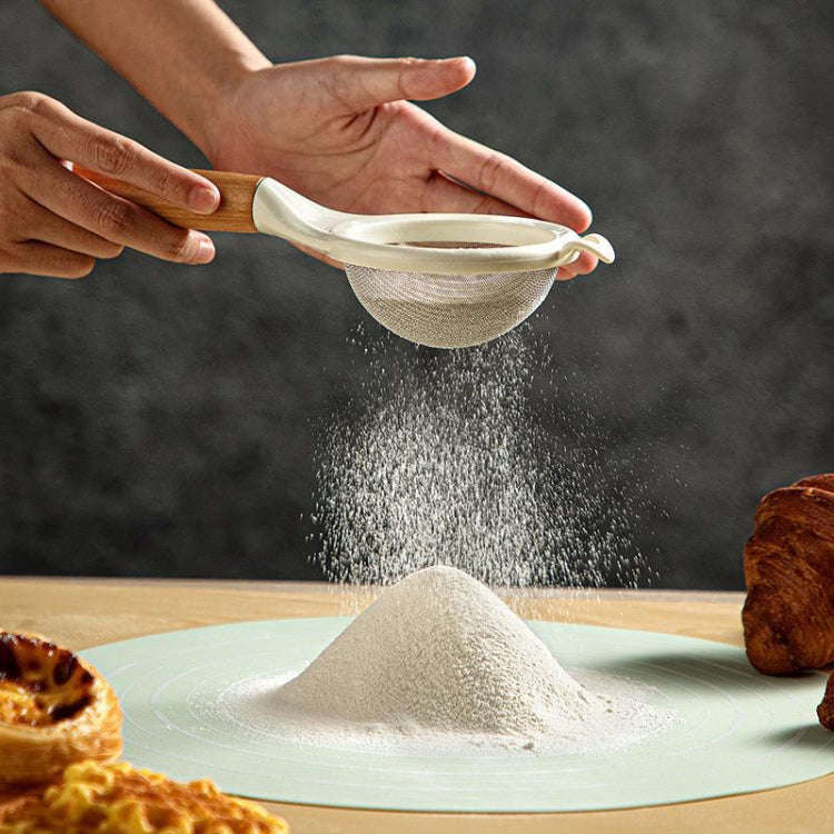 Household Stainless Steel Flour Sifter Kitchen Baking Strainer, Style: Wooden Handle