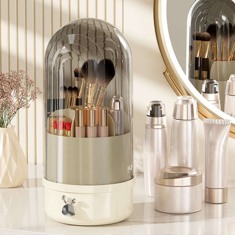 Rotation Dustproof Makeup Brush Storage Tube Dressing Table Desktop Pen Tube(Transparent Black)
