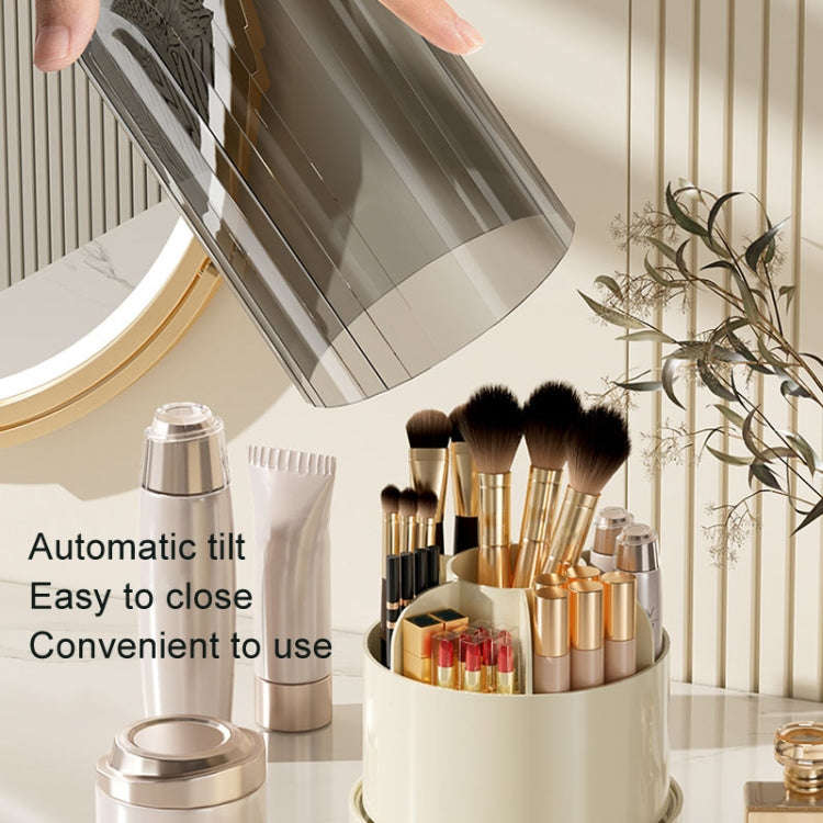 Rotation Dustproof Makeup Brush Storage Tube Dressing Table Desktop Pen Tube(Transparent Black)