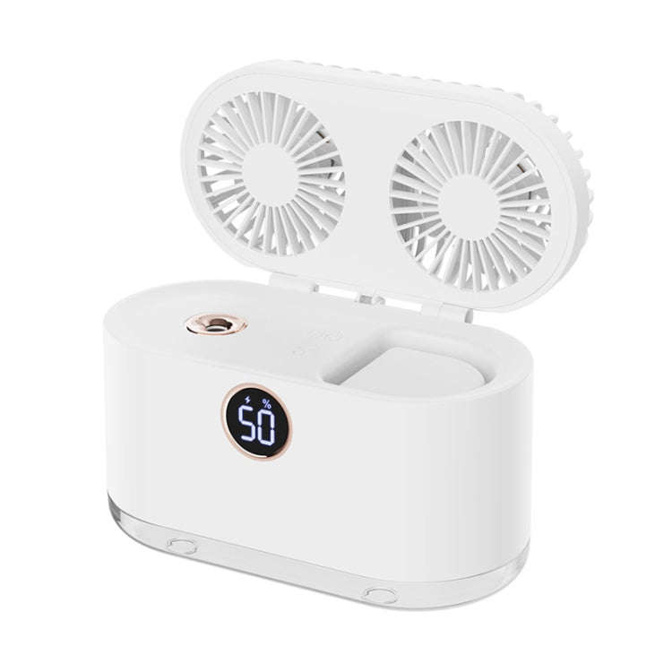 WT-818 Dual-leaf Spray Smart Digital Display Desktop Fan Night Light Humidification Cooler(White)