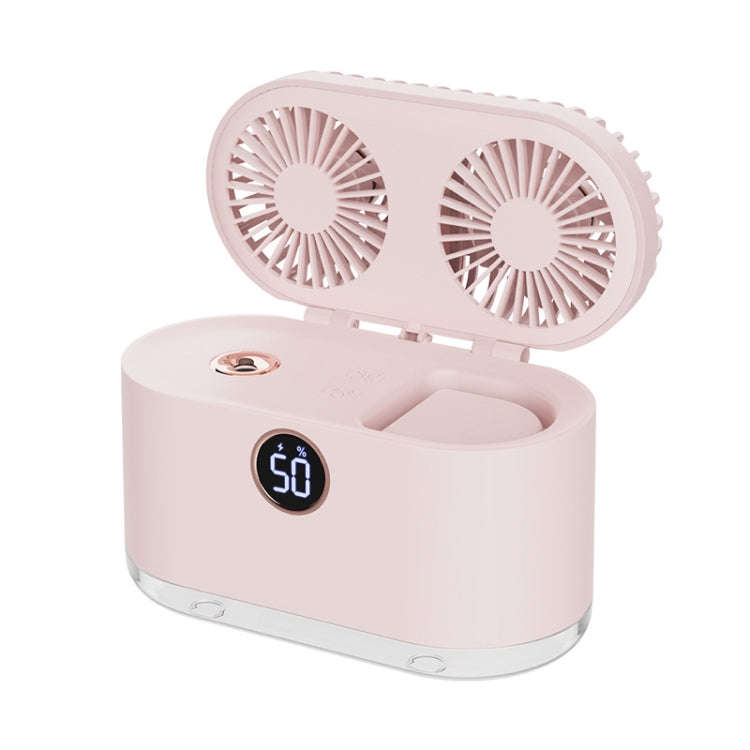 WT-818 Dual-leaf Spray Smart Digital Display Desktop Fan Night Light Humidification Cooler(Pink)