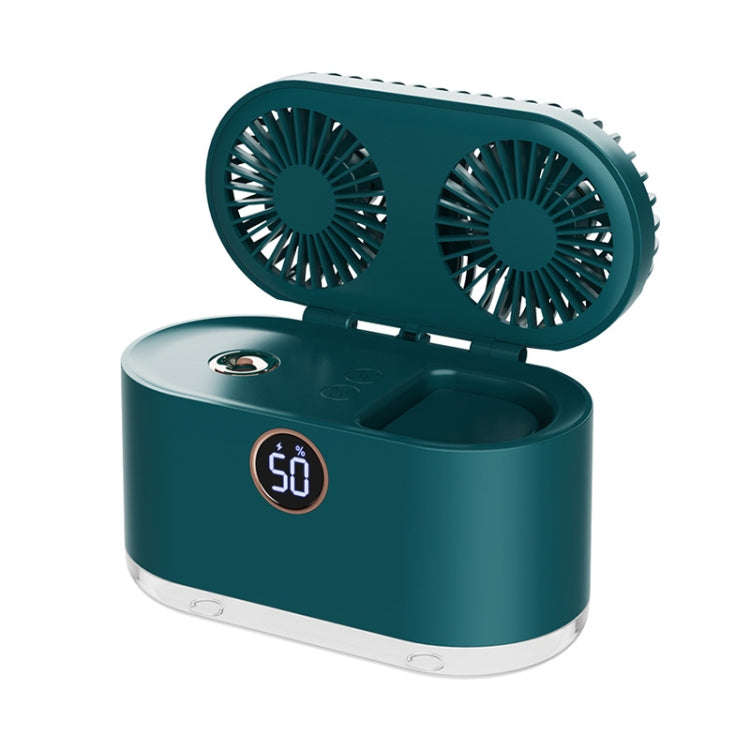 WT-818 Dual-leaf Spray Smart Digital Display Desktop Fan Night Light Humidification Cooler(Green)
