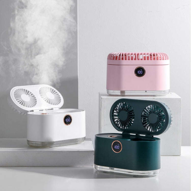WT-818 Dual-leaf Spray Smart Digital Display Desktop Fan Night Light Humidification Cooler(Pink)