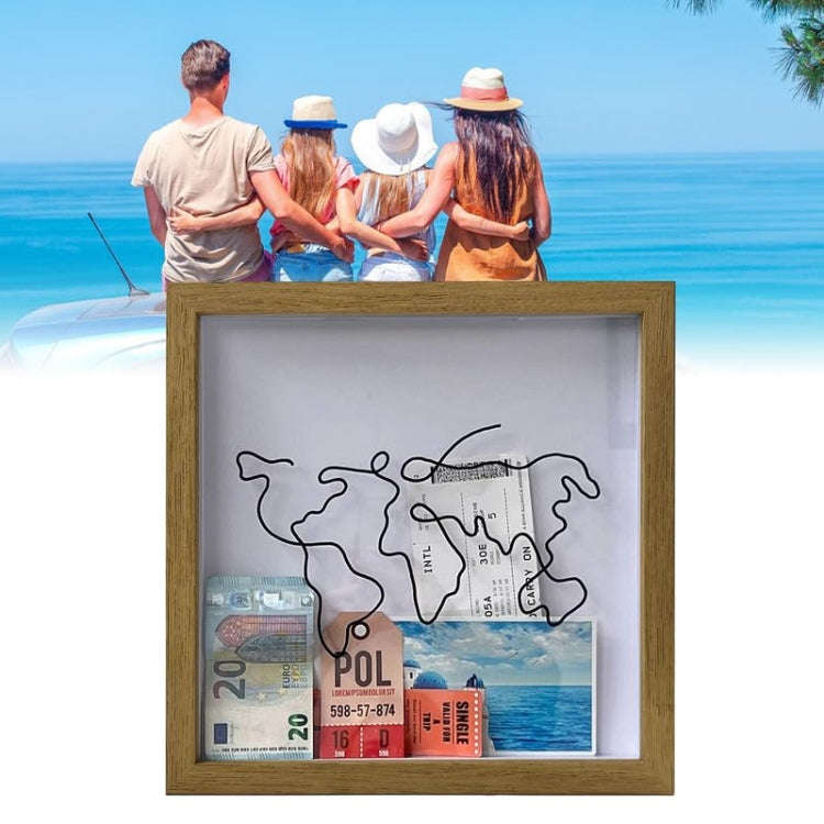 29 x 29cm Travel Shadow Box Frame with Slot for Keepsakes,Money,Ticket(Wood Color)
