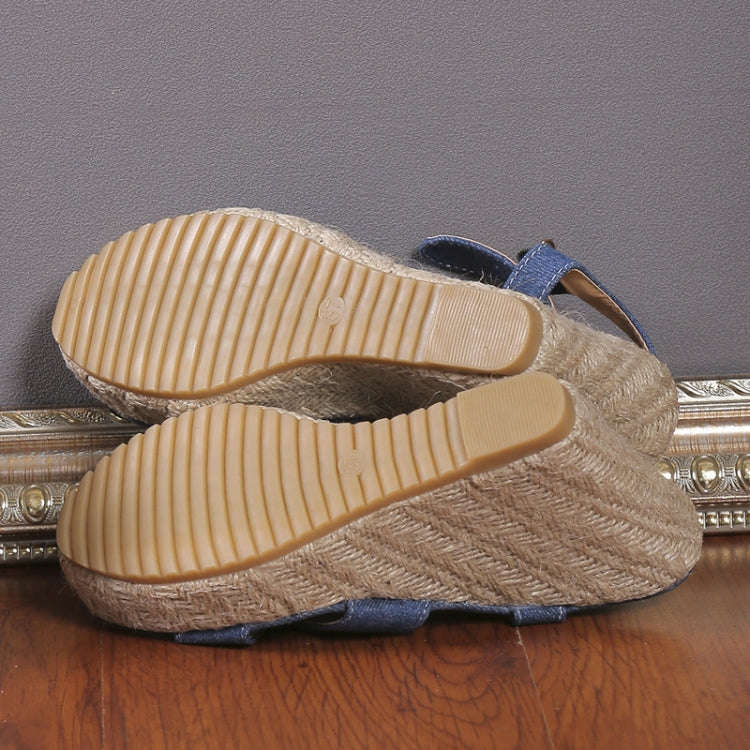 Slope Heel Summer Women Sandals Thick Bottom Straw High Heels Sandals, Size: 39(Cross-strap)