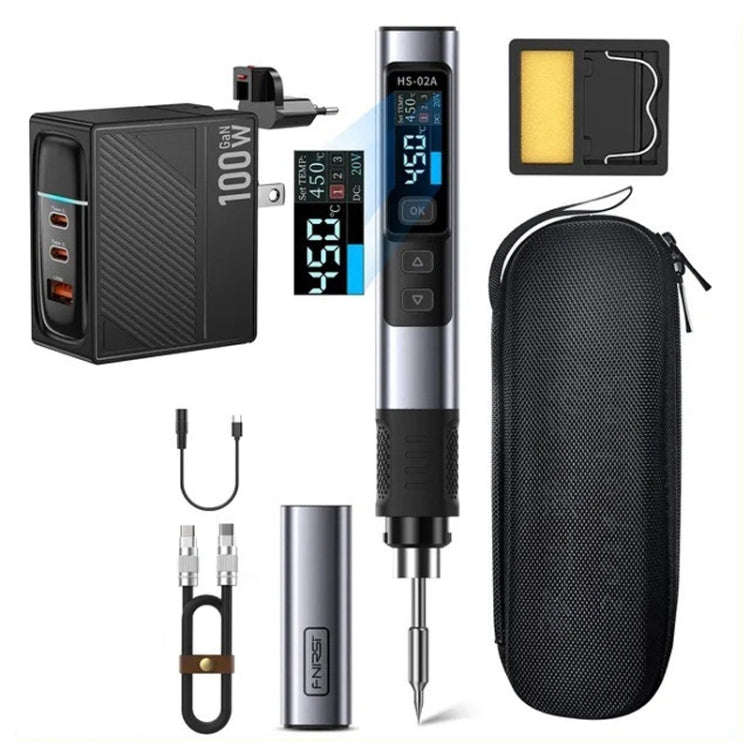 FNIRSI Portable Constant Temperature Soldering Iron Set, Model: HS-02A Upgrade B+C2C Line+100W US...