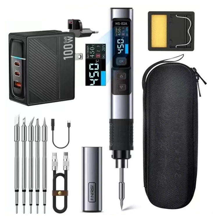 FNIRSI Portable Constant Temperature Soldering Iron Set, Model: HS-02A Upgrade 6 Head+C2C Line+10...