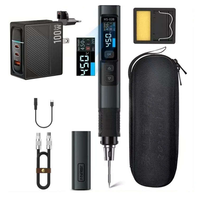 FNIRSI Portable Constant Temperature Soldering Iron Set, Model: HS-02B Upgrade K+C2C Line+100W US...