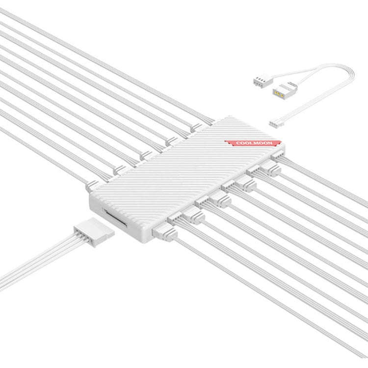 COOLMOON AM10 ARGB+PWM Dual 10 Ports Temperature Control Splitter Case Fan 5V 3Pin HUB(White)