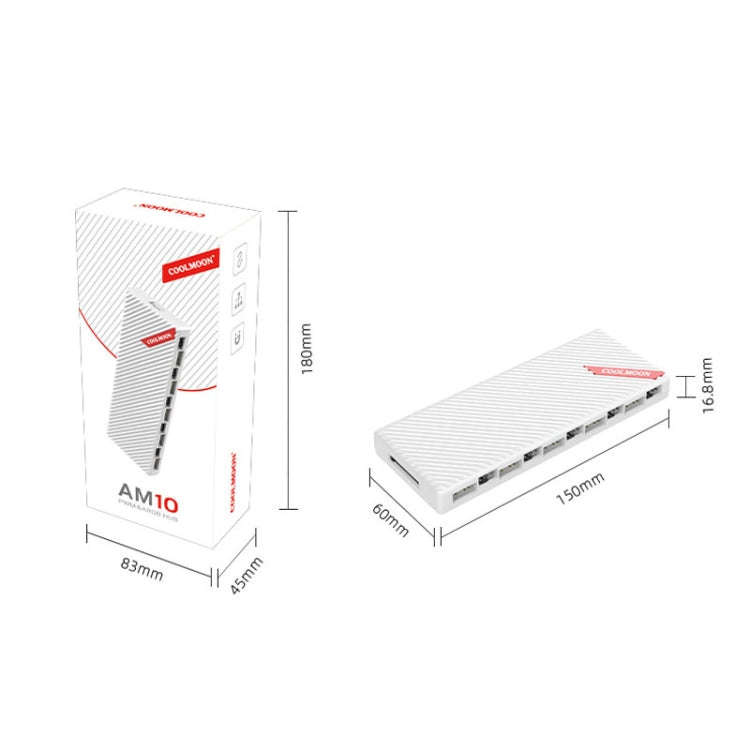 COOLMOON AM10 ARGB+PWM Dual 10 Ports Temperature Control Splitter Case Fan 5V 3Pin HUB(White)