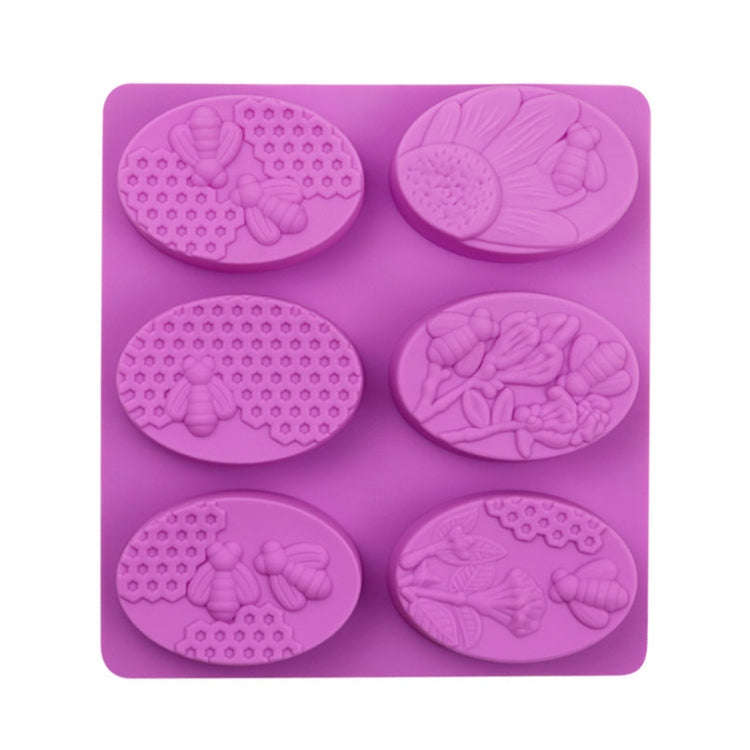 6 Grids Oarbone Bee Silicone Cake Mold Handmade Soap Pudding Mold(Purple)