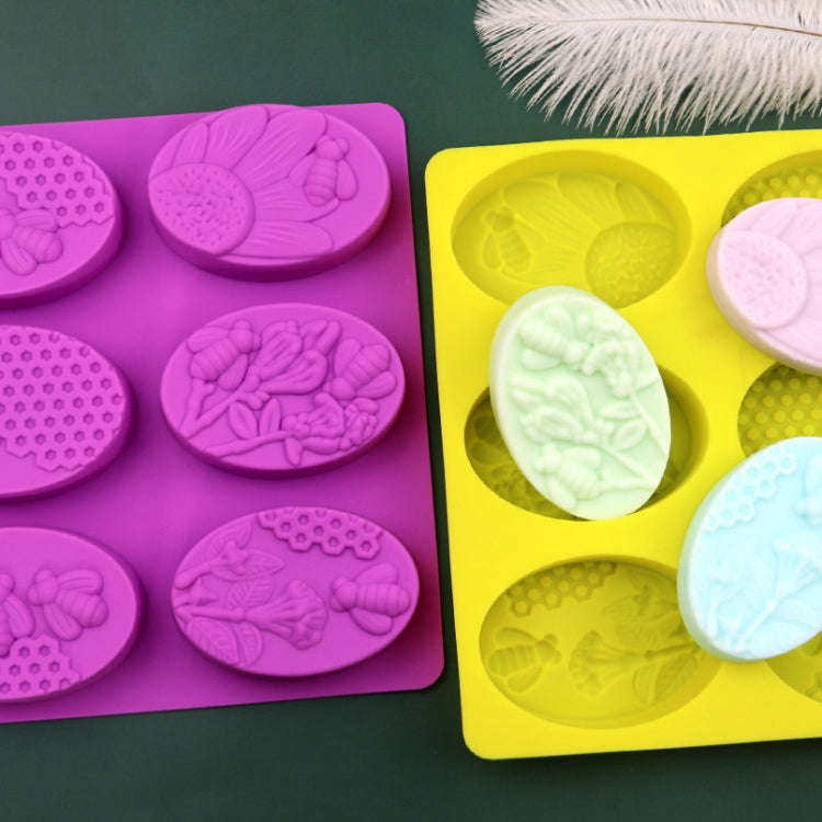 6 Grids Oarbone Bee Silicone Cake Mold Handmade Soap Pudding Mold(Purple)